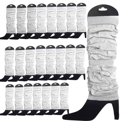 24 LEG WARMERS Knitted Womens Neon Party Knit Ankle Fluro Dance Costume 80s BULK - White - Image 2