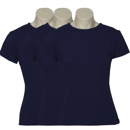 3x Womens 100% Cotton T-Shirt Plain Basic Tee Casual Top in Navy Blue - Image 2