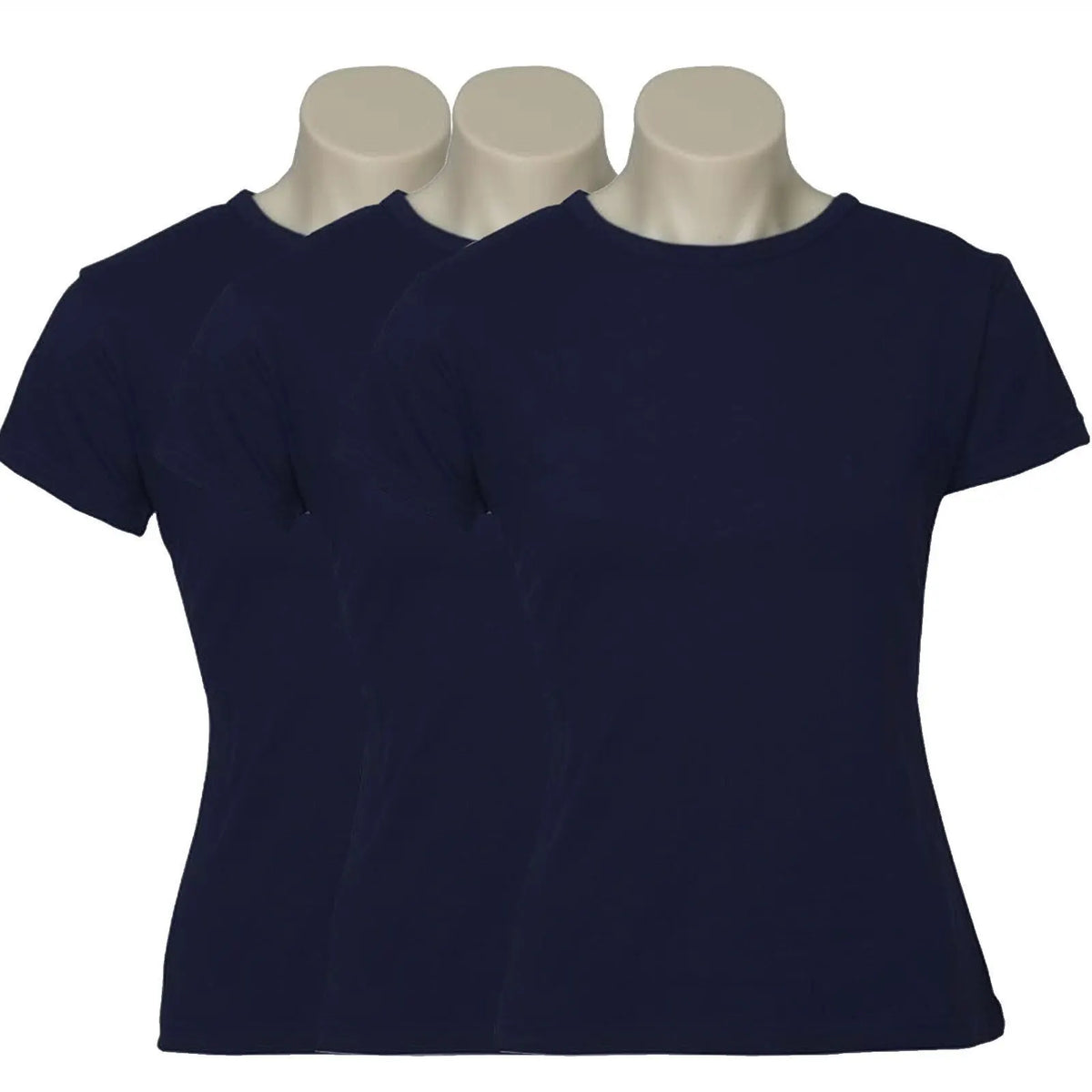 3x Womens 100% Cotton T-Shirt Plain Basic Tee Casual Top in Navy Blue - Image 2