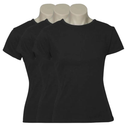 3x Womens 100% Cotton T-Shirt Plain Basic Tee Casual Top in Black - Image 2