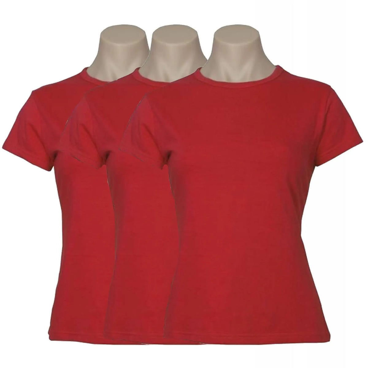 3x Womens 100% Cotton T-Shirt Plain Basic Tee Casual Top in Red
