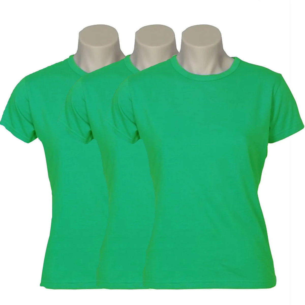 3x Womens 100% Cotton T-Shirt Plain Basic Tee Casual Top in Green - Image 2
