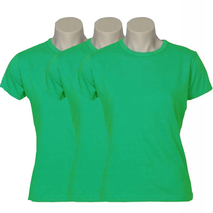 3x Womens 100% Cotton T-Shirt Plain Basic Tee Casual Top in Green - Image 2