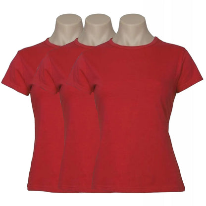 3x Womens 100% Cotton T-Shirt Plain Basic Tee Casual Top in Red - Image 2