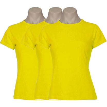 3x Womens 100% Cotton T-Shirt Plain Basic Tee Casual Top in Yellow - Image 2