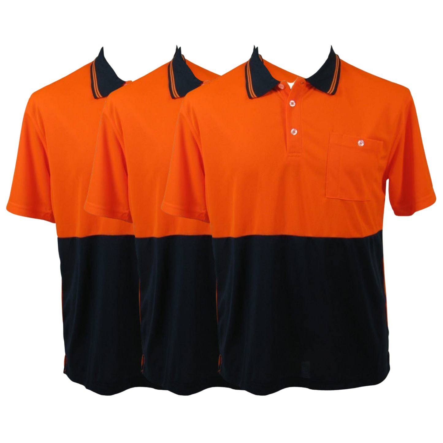 3x HI VIS Polo Shirt Top Tee Safety Workwear Short Sleeve Breathable Mesh BULK - Orange/Navy - 5XL (28) - Image 2