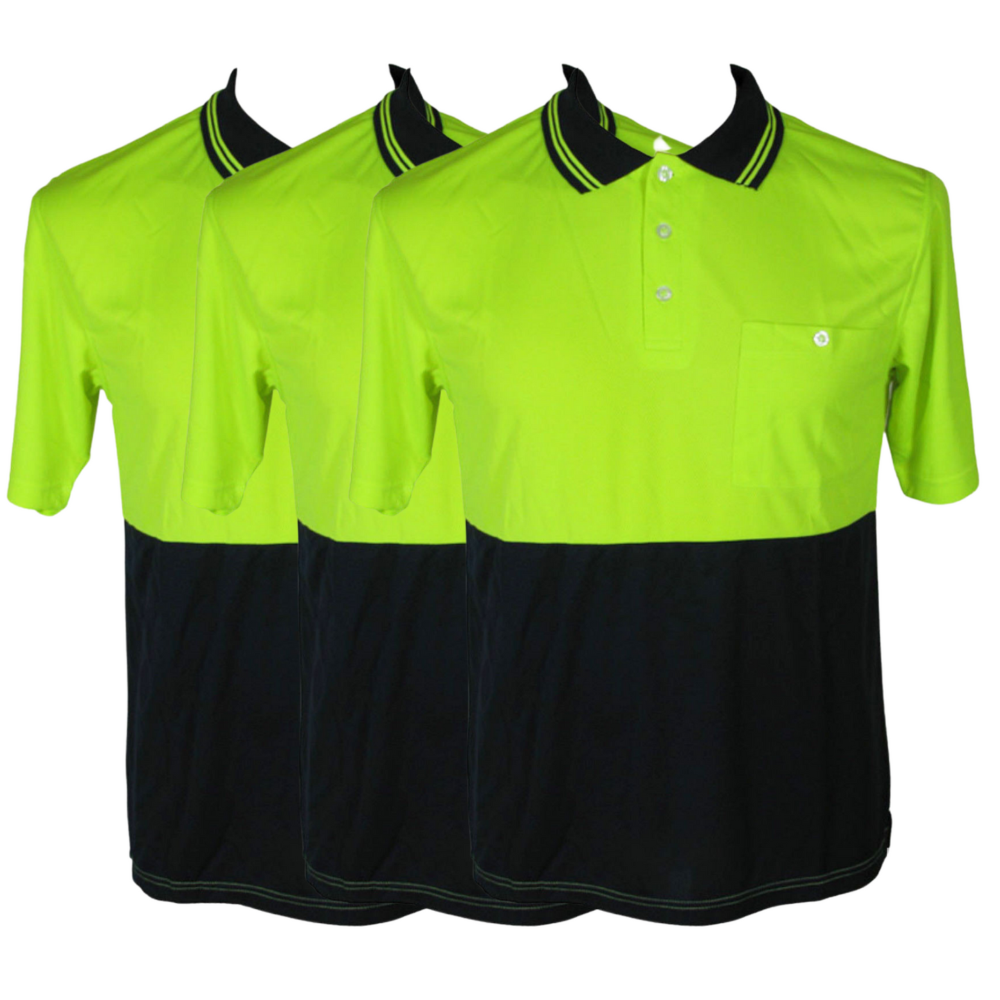 3x HI VIS Polo Shirt Top Tee Safety Workwear Short Sleeve Breathable Mesh BULK - Yellow/Navy - L (18) - Image 2