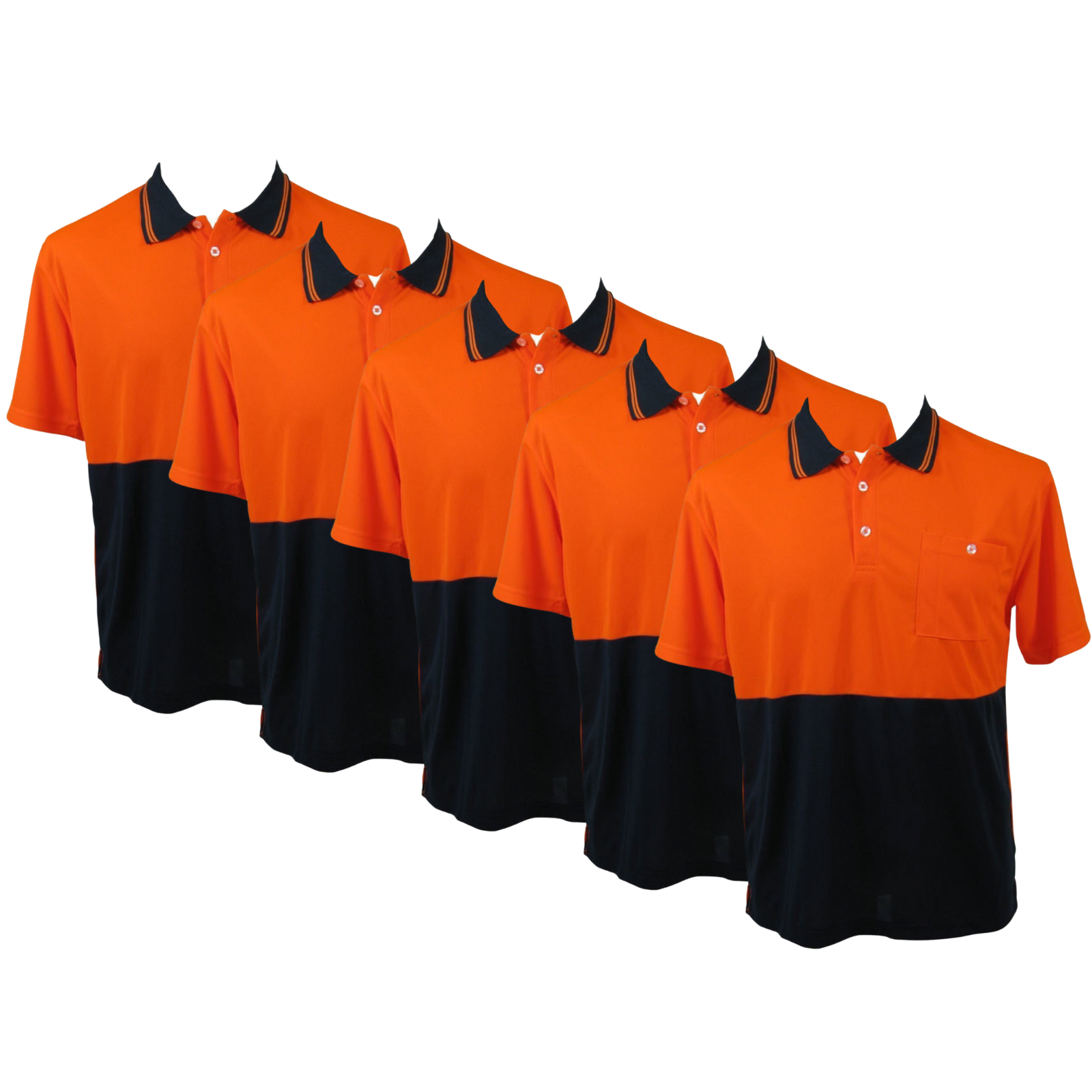 5x HI VIS Polo Shirt Top Tee Safety Workwear Short Sleeve Breathable Mesh BULK - Orange/Navy - 3XL (24) - Image 2