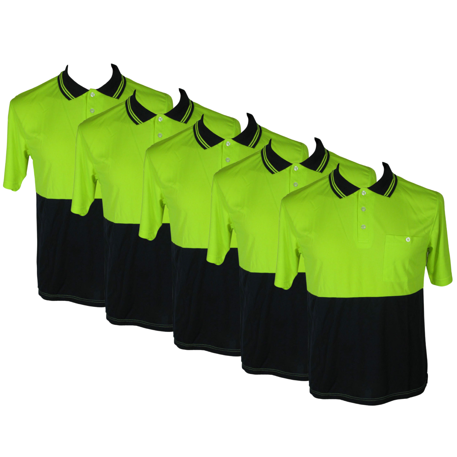 5x HI VIS Polo Shirt Top Tee Safety Workwear Short Sleeve Breathable Mesh BULK - Yellow/Navy - 3XL (24) - Image 2