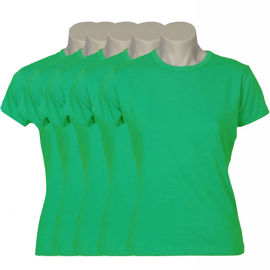 5x Womens 100% Cotton T-Shirt Plain Basic Tee Casual Top in Green