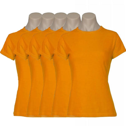 5x Womens 100% Cotton T-Shirt Plain Basic Tee Casual Top in Orange