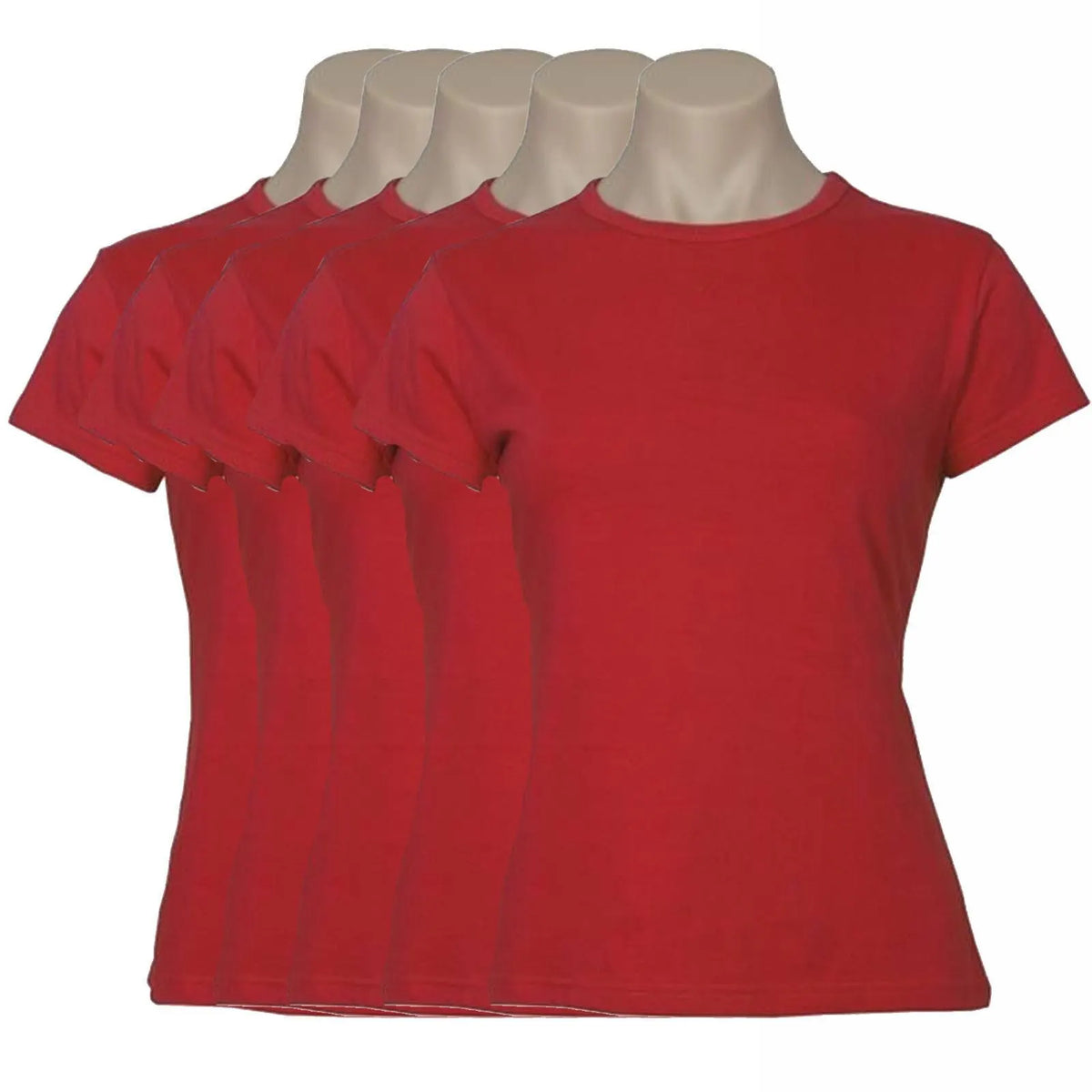 5x Womens 100% Cotton T-Shirt Plain Basic Tee Casual Top in Red - Image 2