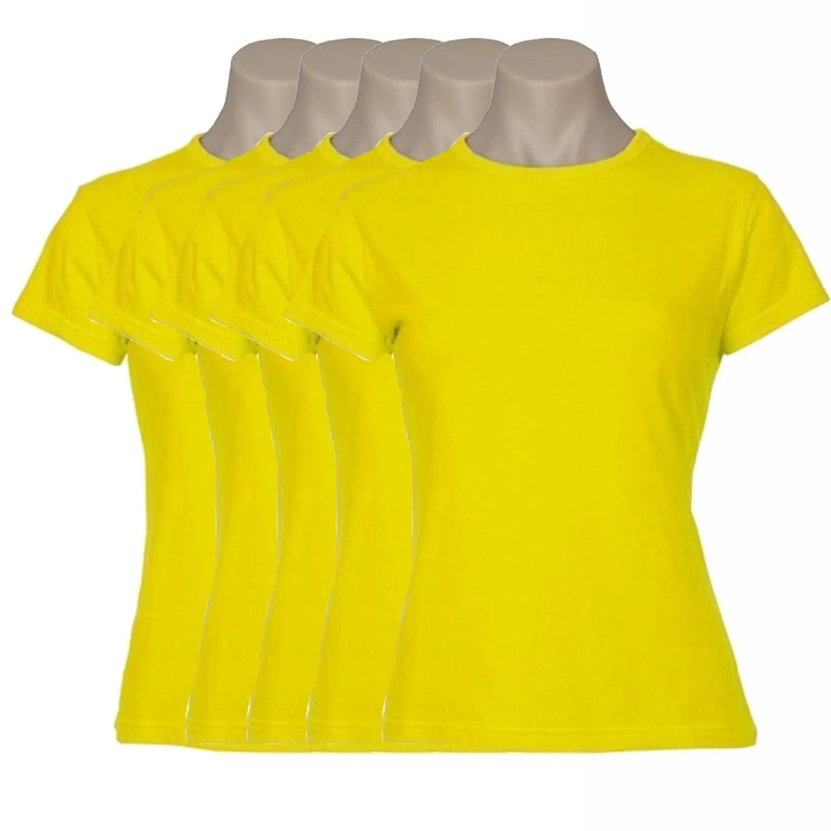 5x Womens 100% Cotton T-Shirt Plain Basic Tee Casual Top in Yellow - Image 2