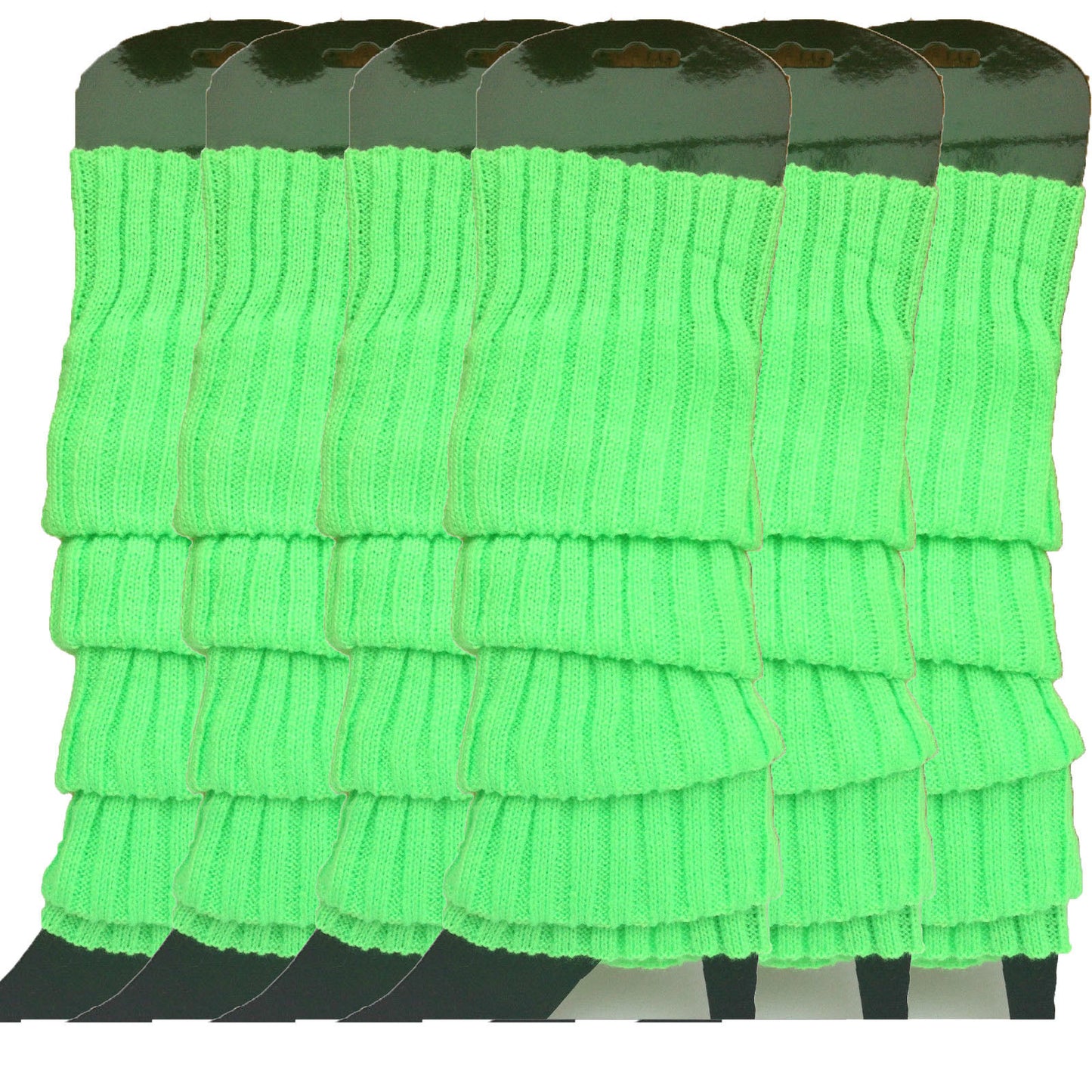 6x Womens Leg Warmers Disco Winter Knit Dance Party Crochet Legging Socks Costume - Fluro Green - Image 2