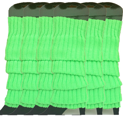6x Womens Leg Warmers Disco Winter Knit Dance Party Crochet Legging Socks Costume - Fluro Green - Image 2