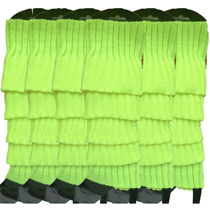 6x Womens Leg Warmers Disco Winter Knit Dance Party Crochet Legging Socks Costume - Fluro Yellow - Image 2