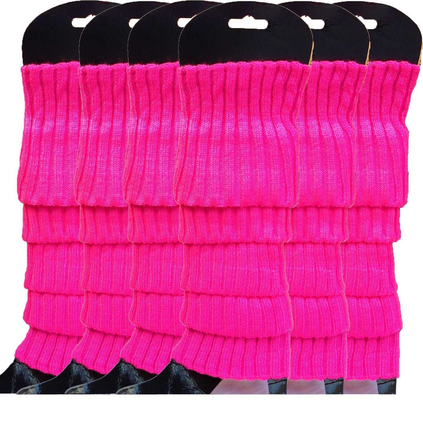 6x Womens Leg Warmers Disco Winter Knit Dance Party Crochet Legging Socks Costume - Hot Pink - Image 2