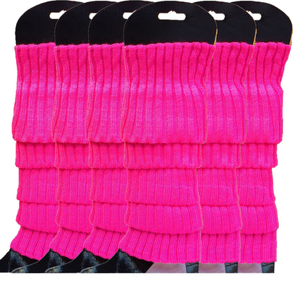 6x Womens Leg Warmers Disco Winter Knit Dance Party Crochet Legging Socks Costume - Hot Pink - Image 2