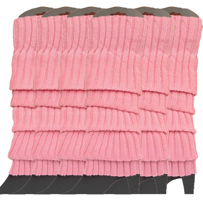 6x Womens Leg Warmers Disco Winter Knit Dance Party Crochet Legging Socks Costume - Light Pink - Image 2