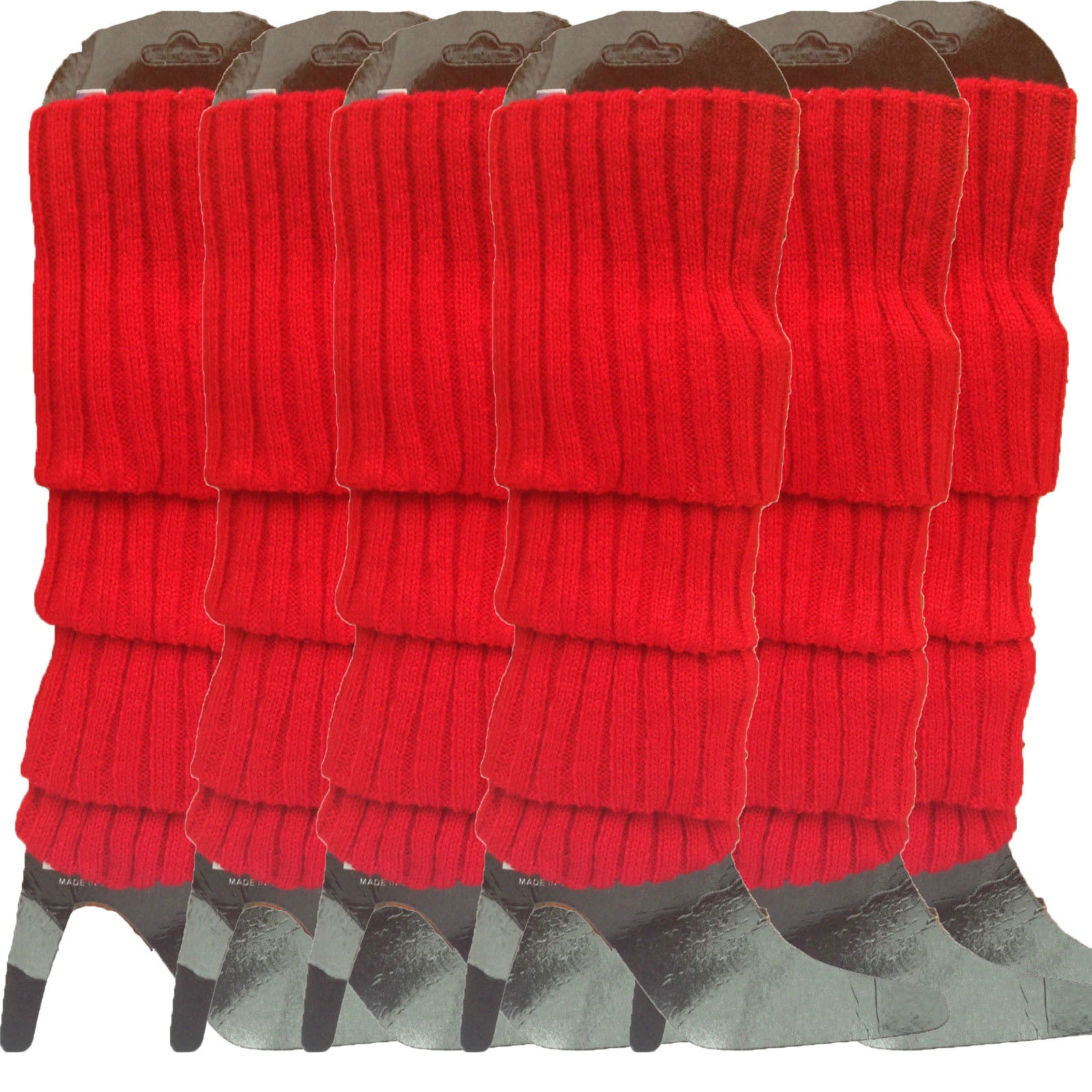 6x Womens Leg Warmers Disco Winter Knit Dance Party Crochet Legging Socks Costume - Red - Image 2