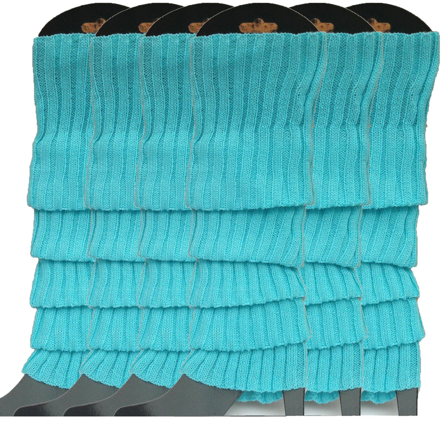 6x Womens Leg Warmers Disco Winter Knit Dance Party Crochet Legging Socks Costume - Sky Blue - Image 2