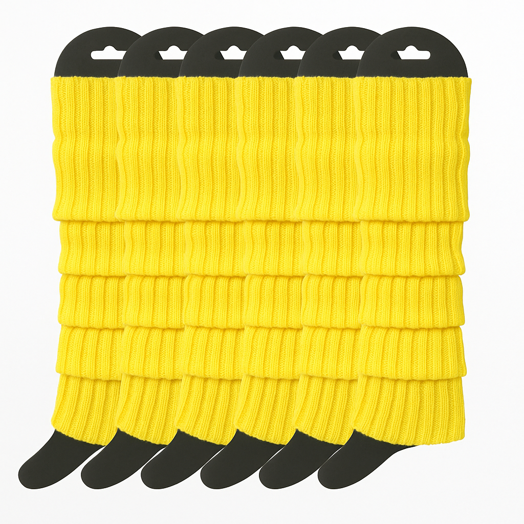 6x Womens Leg Warmers Disco Winter Knit Dance Party Crochet Legging Socks Costume - Yellow - Image 2