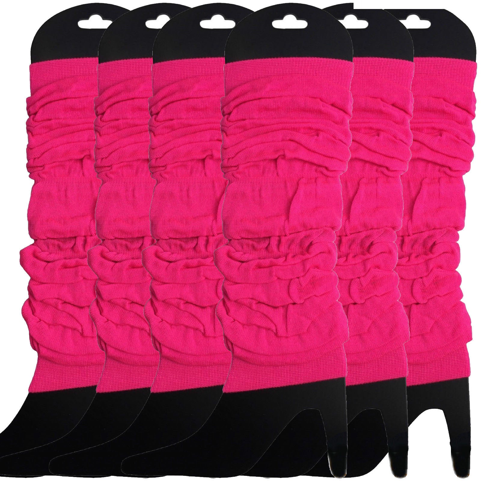6x LEG WARMERS Knitted Womens Neon Party Knit Ankle Fluro Dance Costume 80s BULK - Fluro Hot Pink - Image 2