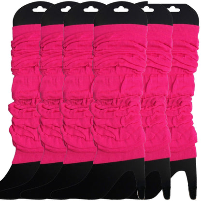 6x LEG WARMERS Knitted Womens Neon Party Knit Ankle Fluro Dance Costume 80s BULK - Fluro Hot Pink - Image 2
