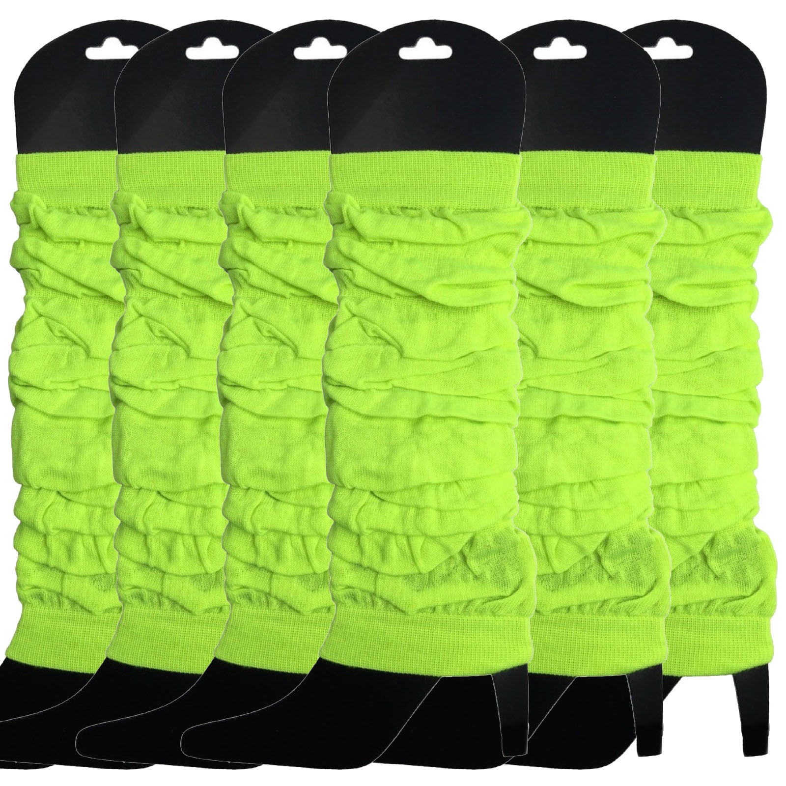6x LEG WARMERS Knitted Womens Neon Party Knit Ankle Fluro Dance Costume 80s BULK - Fluro Yellow - Image 2