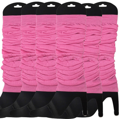 6x LEG WARMERS Knitted Womens Neon Party Knit Ankle Fluro Dance Costume 80s BULK - Light Pink