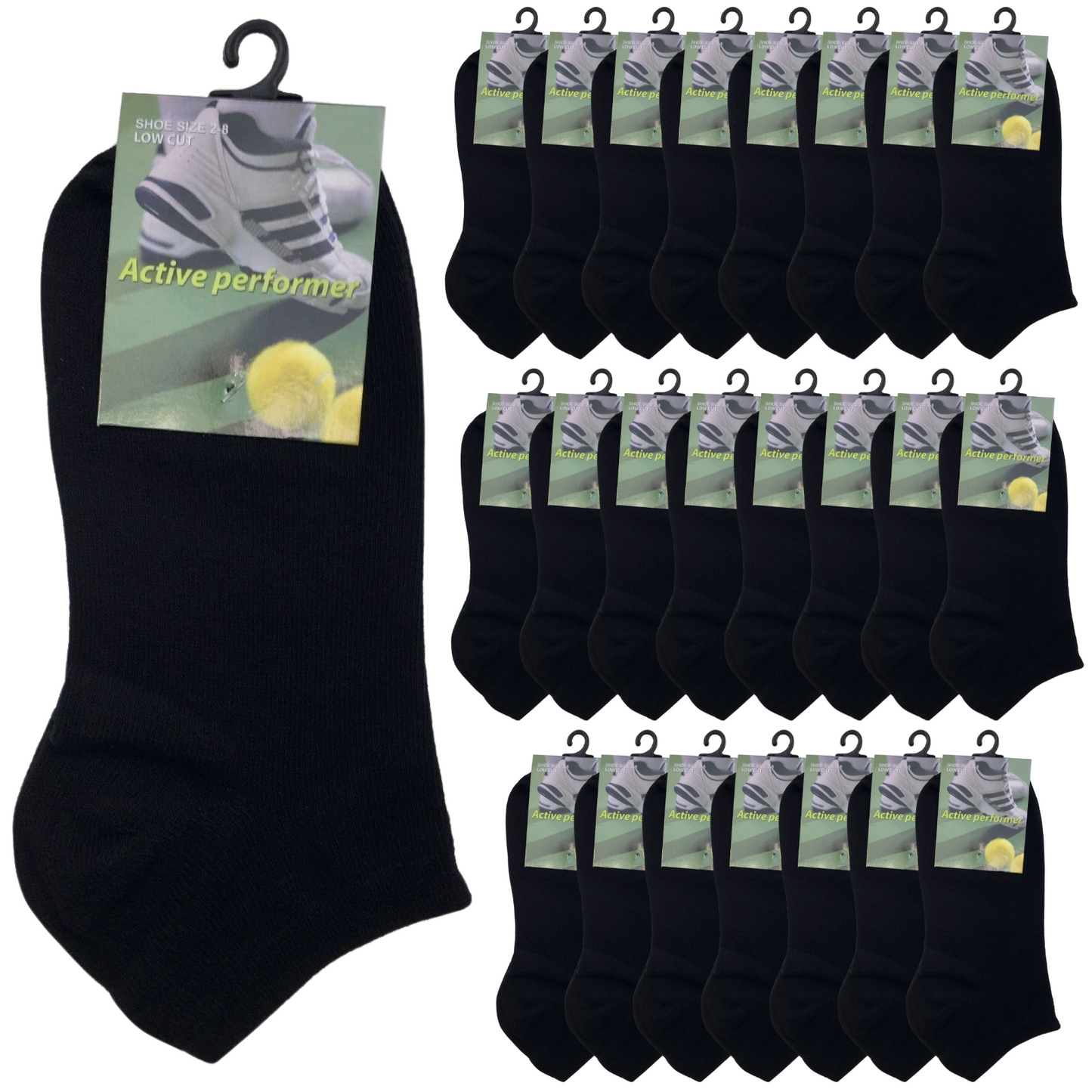 24x COTTON ANKLE SOCKS Sport Low Cut Mens Womens Running  BULK Anklet - Black - 6-11 - Image 2