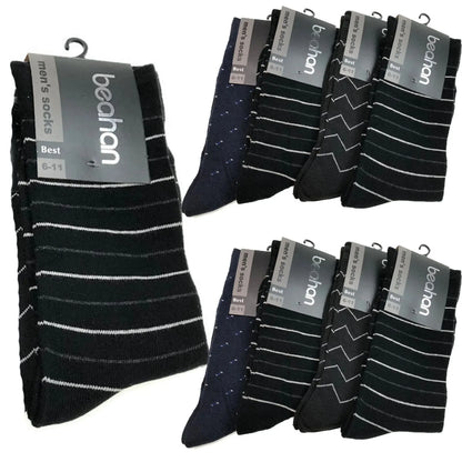 9 Pairs Cotton Business Socks Mens Dress Crew Pattern Work Casual  Bulk - Assorted Pack - Image 2