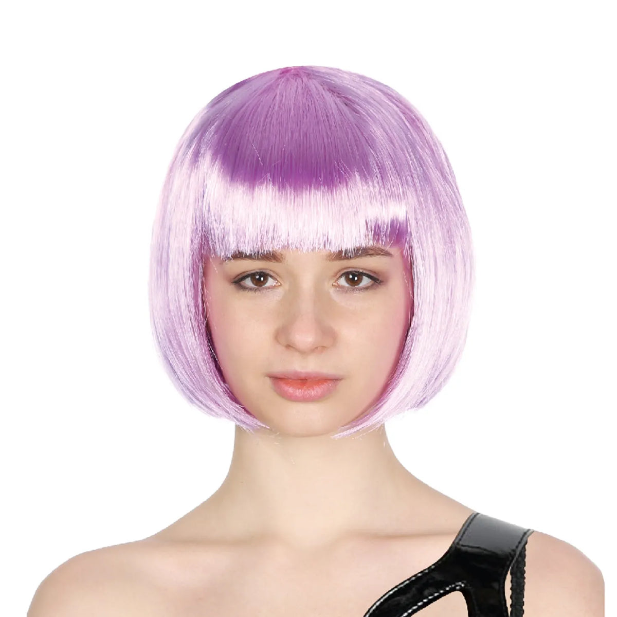 Bob Wig Costume Short Straight Fringe Cosplay Party Full Hair Womens Fancy Dress - Lilac - Image 2