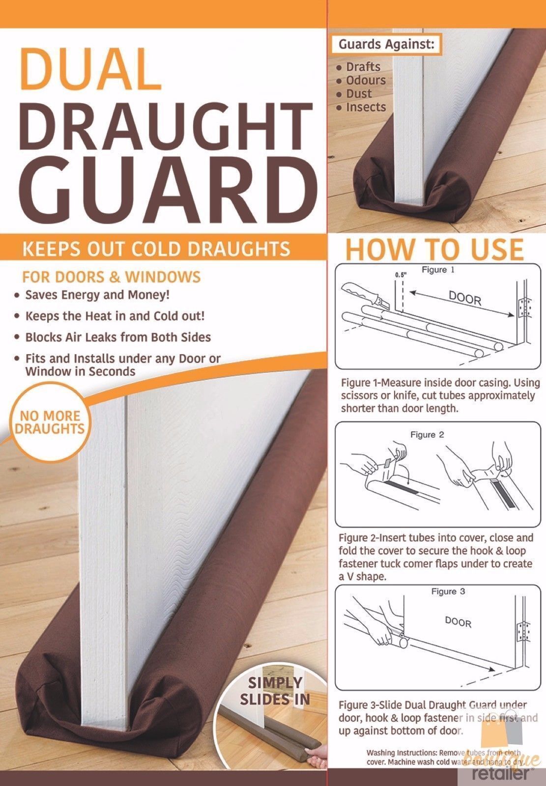 DUAL DRAFT STOPPER Double Sided Snake Wind Air Door Guard Cover Weather Seal - Image 2