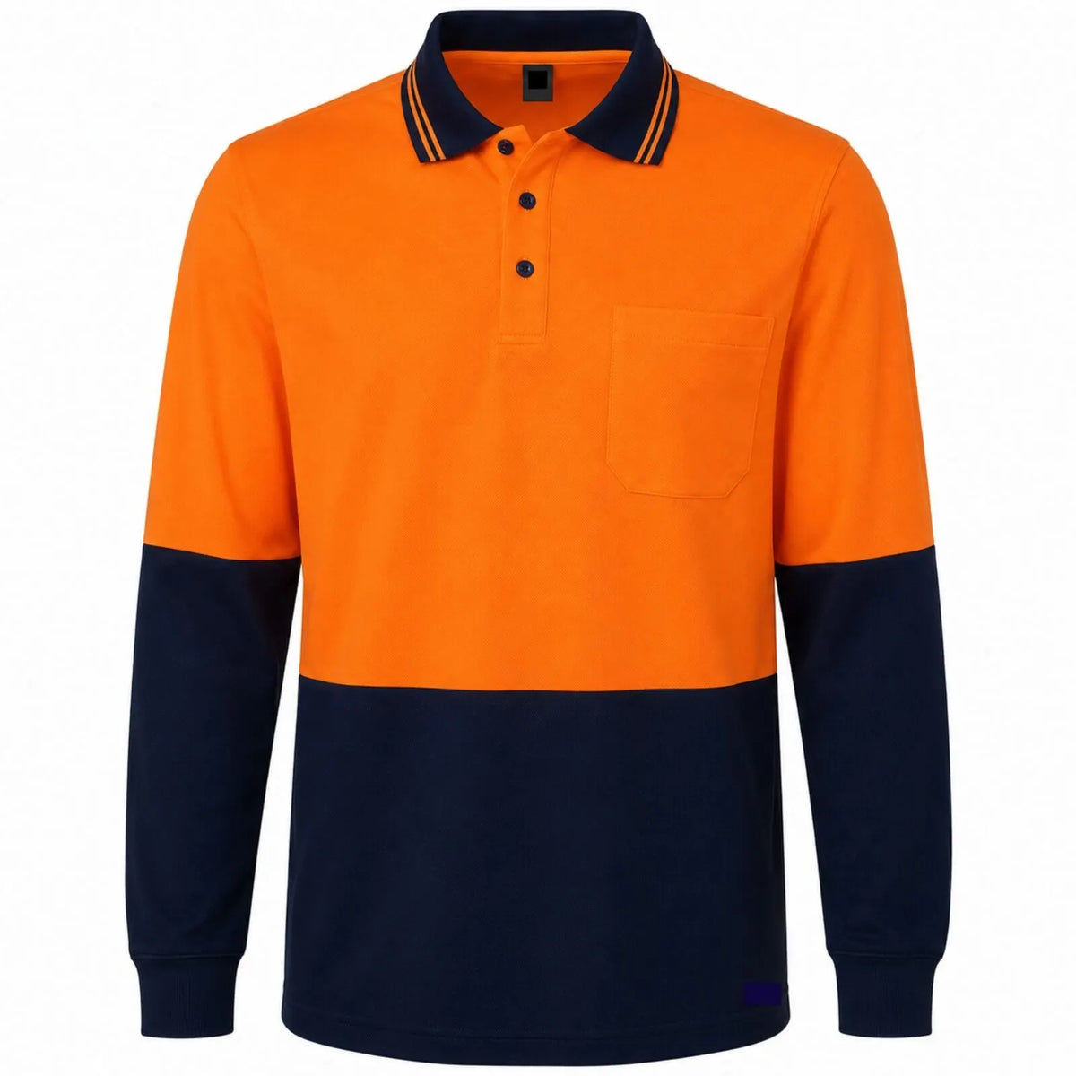 Hi Vis Long Sleeve Polo Shirt Safety Workwear Fluro Breathable UPF 50+ - Orange - Image 5