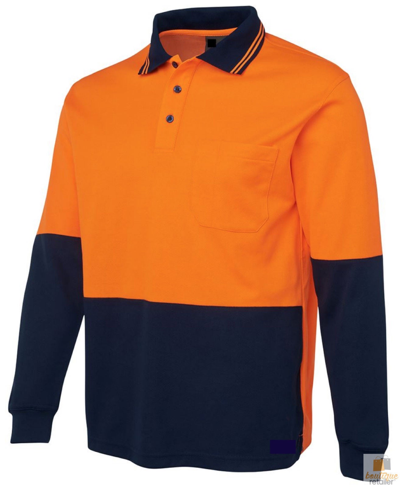 HI VIS LONG SLEEVE POLO SHIRT Top Safety Workwear Fluro Breathable Dry WB - Orange - XXL - Image 2