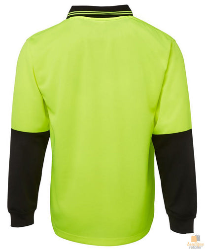 HI VIS LONG SLEEVE POLO SHIRT Top Safety Workwear Fluro Breathable Dry WB - Yellow - L - Image 3
