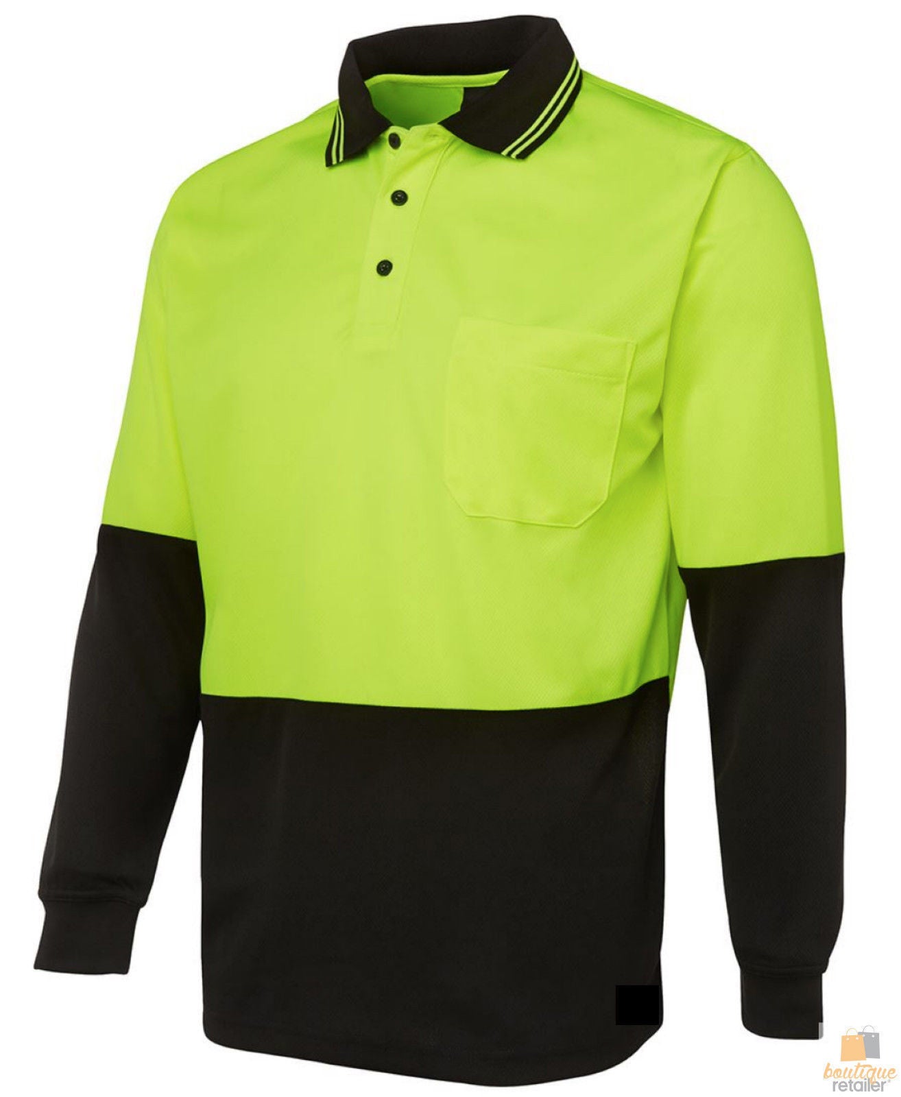 HI VIS LONG SLEEVE POLO SHIRT Top Safety Workwear Fluro Breathable Dry WB - Yellow - XL - Image 2