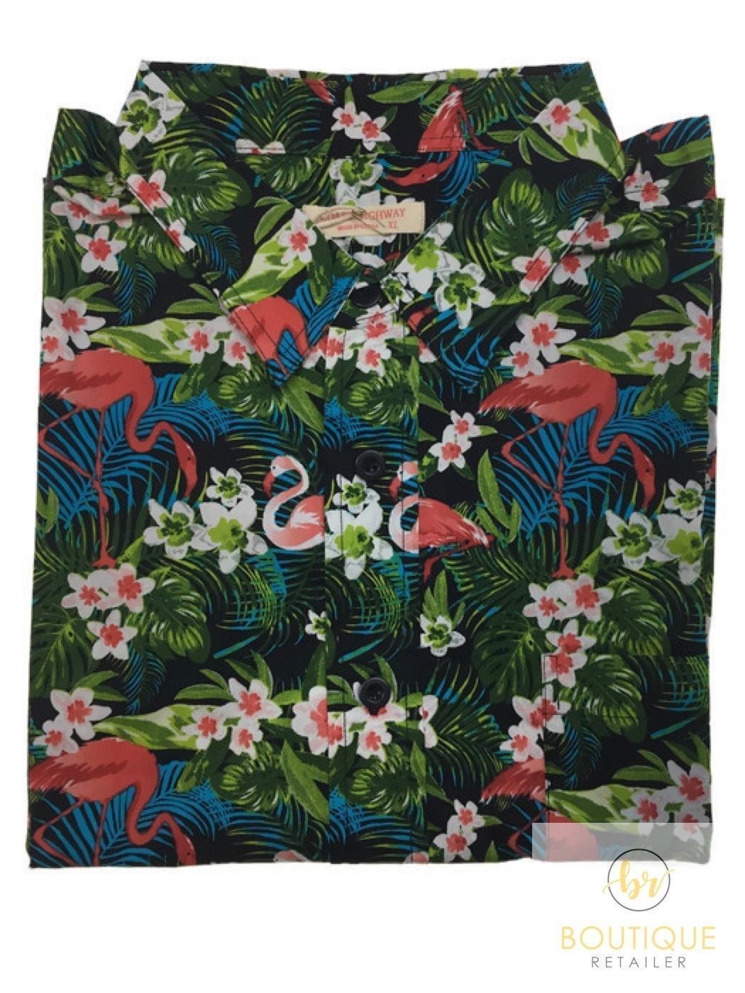 Mens Oahu Hawaiian Party Shirt Button Hippie Tops Short Sleeve Beach Holiday - Garden Flamingo (1423) - M - Image 2