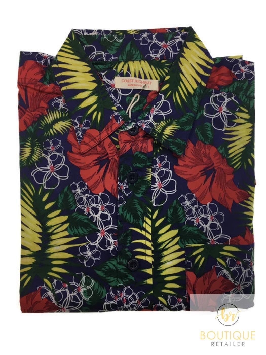 Mens Oahu Hawaiian Party Shirt Button Hippie Tops Short Sleeve Beach Holiday - Hibiscus Flower (1421) - S - Image 2