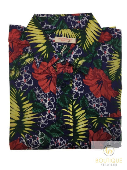 Mens Oahu Hawaiian Party Shirt Button Hippie Tops Short Sleeve Beach Holiday - Hibiscus Flower (1421) - S - Image 2