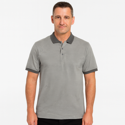 Short Sleeve Polo Shirt Top Short Sleeve Quality Loose Fit Adults Striped - Charcoal/Light Grey - M - Image 2