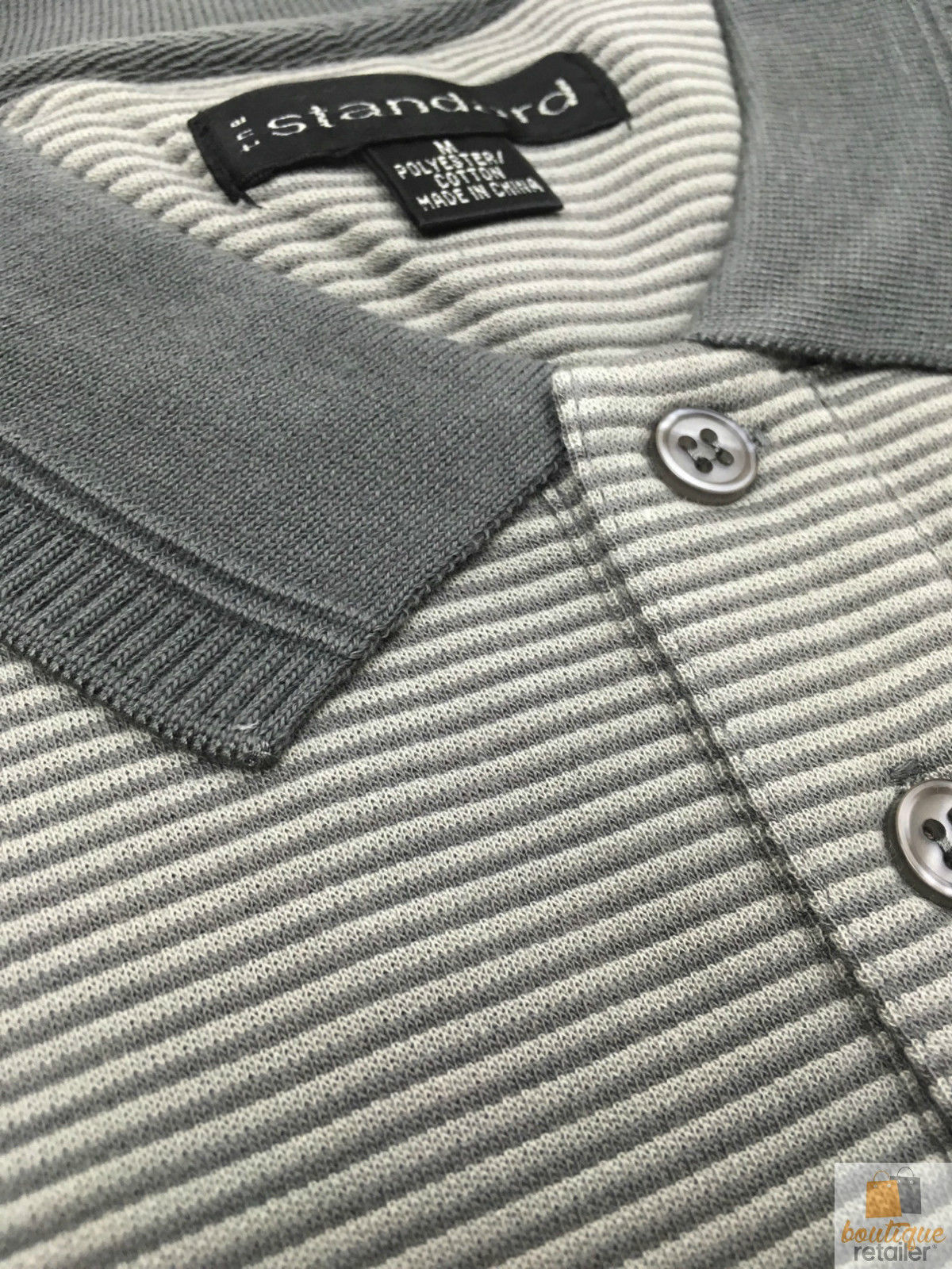 Short Sleeve Polo Shirt Top Short Sleeve Quality Loose Fit Adults Striped - Charcoal/Light Grey - M - Image 3