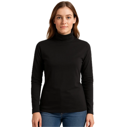 Ladies SKIVVY Womens Long Sleeve Plain Top Warm Turtleneck Cotton High Neck in Black