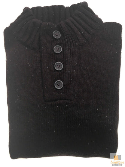 Mens Knit Jumper Pullover Sweater Knitted Casual Stretch Warm Winter  - 4 Button Mulberry 94 (KW16) - L - Image 2