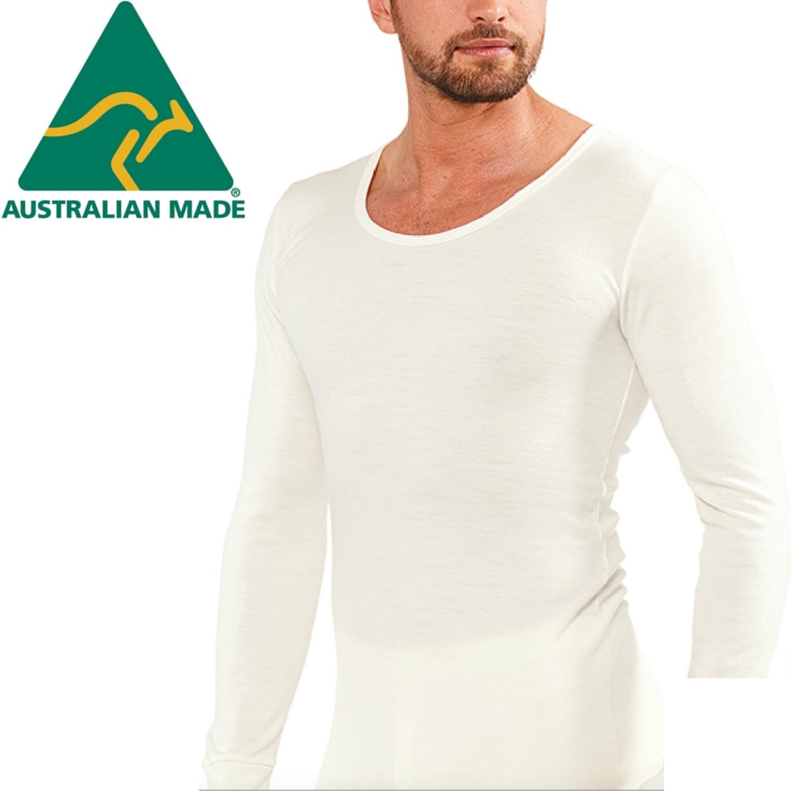 Mens THERMAL Long Sleeve Top Merino Wool Blend Underwear AUS MADE Thermals Warm - Medium (95cm) - Image 2