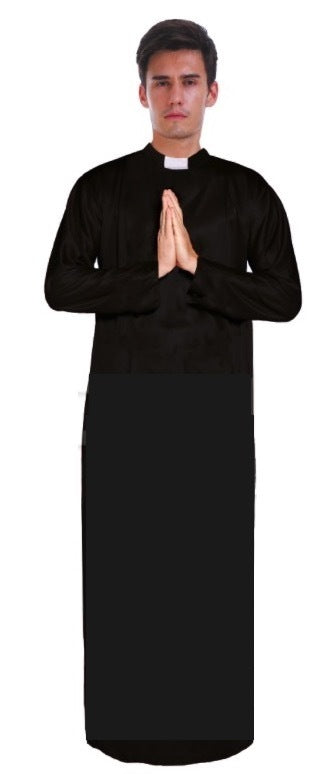 Men's PRIEST Father Costume Religious Halloween Robe Church Collar Vicar Preacher - Image 2