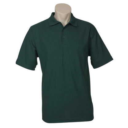 Mens Polo Top Shirt Plain Casual Short Sleeve Pique Knit Basic UPF Rated T-Shirt - Bottle Green - S - Image 2