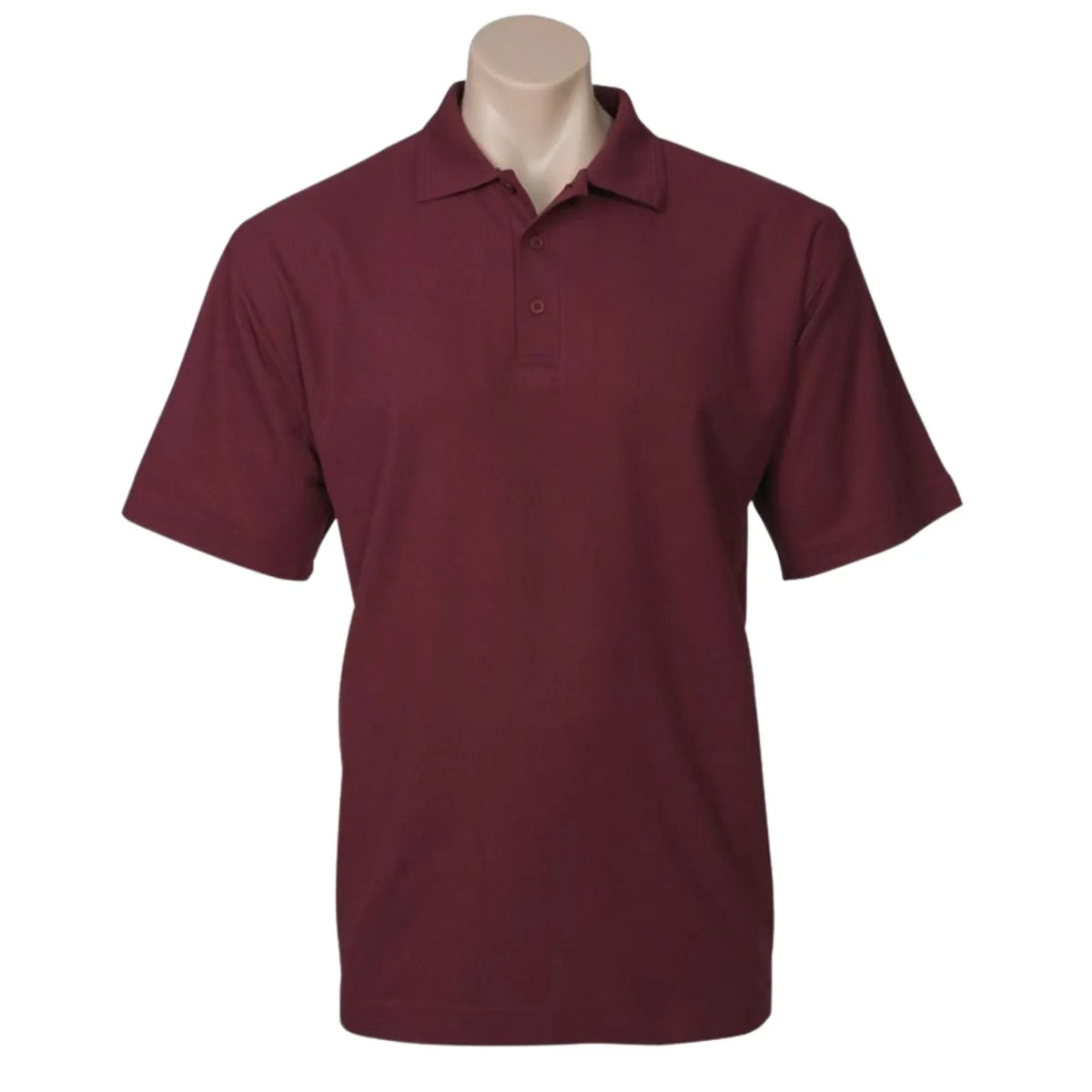 Mens Polo Top Shirt Plain Casual Short Sleeve Pique Knit Basic UPF Rated T-Shirt - Burgundy - Image 2