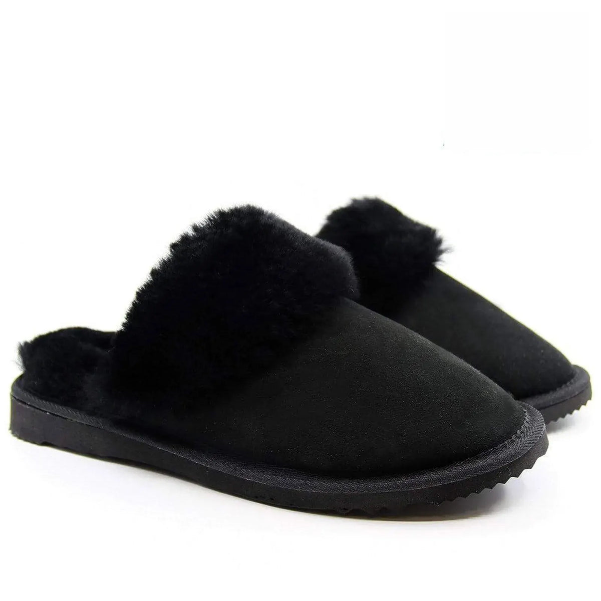 Sheepskin Wool Womens Slippers Scuffs Slip On Winter Ugg Slippers in Black - Image 2